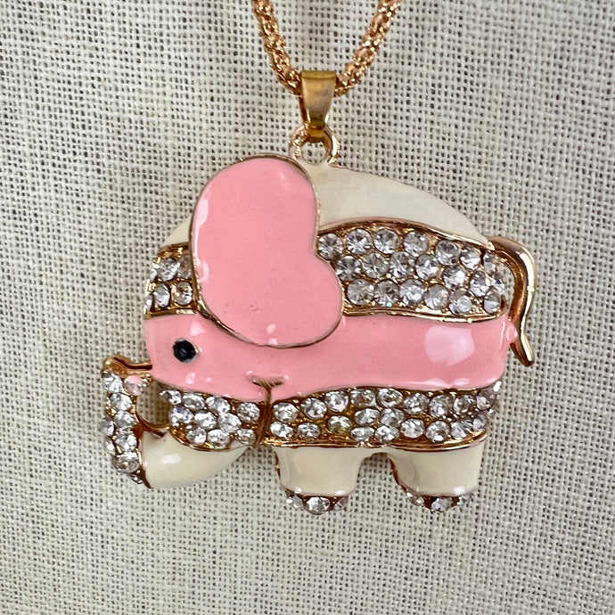 Betsey Johnson Pink Lucky Elephant Rhinestone Pendant Necklace 30