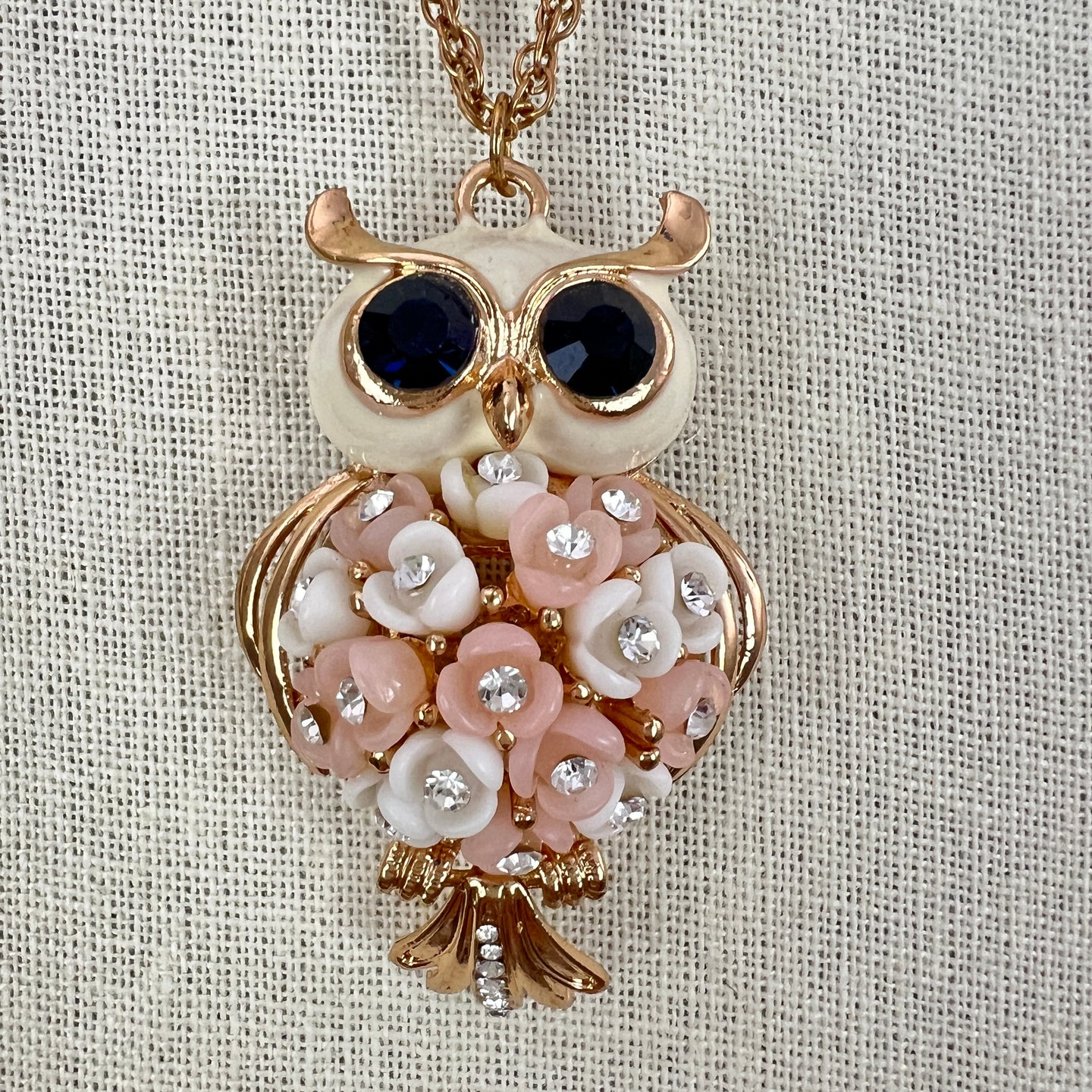 Betsey Johnson Enamel Rhinestone Owl Pendant Necklace 30
