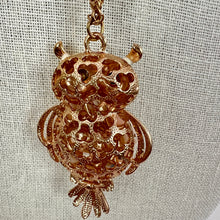 Load image into Gallery viewer, Betsey Johnson Enamel Rhinestone Owl Pendant Necklace 30&quot;
