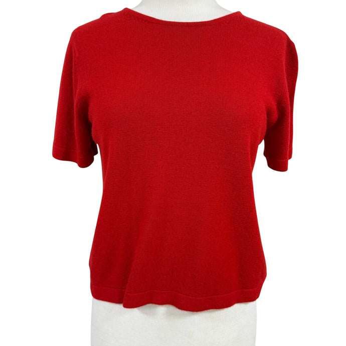 90s Minimalist Red Short Sleeve Knit Sweater Medium 