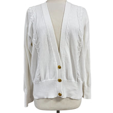Load image into Gallery viewer, 90s 100% Cotton Cable Knit Cardigan w Gold Buttons Size Large
