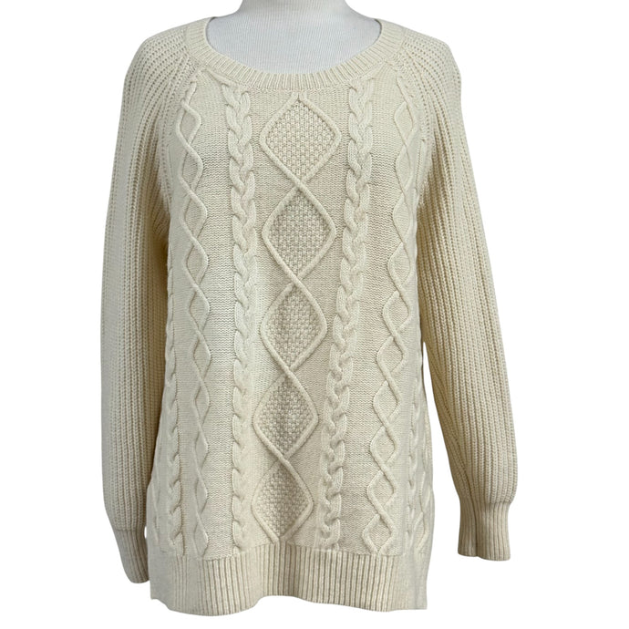 Madewell Chunky Ivory Cable Knit Wool Sweater Size Large