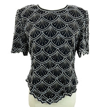 Load image into Gallery viewer, Vintage 80s Sequin &amp; Pearls Silk Top Size XL
