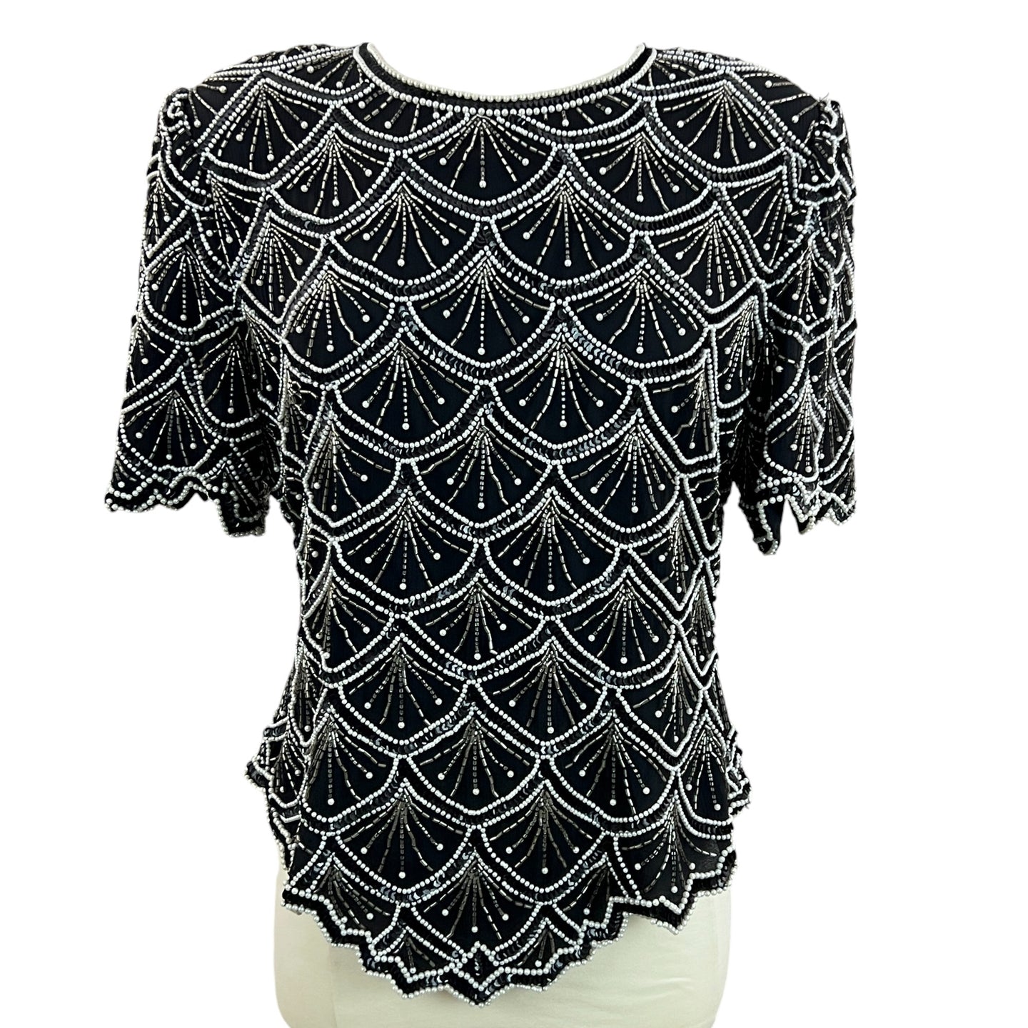 Vintage 80s Sequin & Pearls Silk Top Size XL