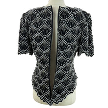 Load image into Gallery viewer, Vintage 80s Sequin &amp; Pearls Silk Top Size XL
