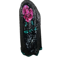Load image into Gallery viewer, Vintage 80s 100% Silk Sequin Roses Top Size Large
