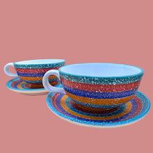 Load image into Gallery viewer, Vintage Italian Pottery Cappuccino Set 2 Sponged Rainbow Stripe
