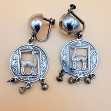 Load image into Gallery viewer, Vintage Peruvian Sterling Silver Alpaca Folk Art Screw Back Dangle Earrings
