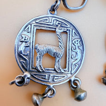 Load image into Gallery viewer, Vintage Peruvian Sterling Silver Alpaca Folk Art Screw Back Dangle Earrings
