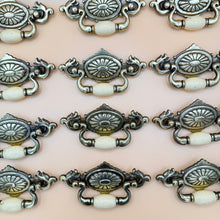 Load image into Gallery viewer, Vintage Brass &amp; Cream Resin Drawer Pulls Set of 12 Drop Handles
