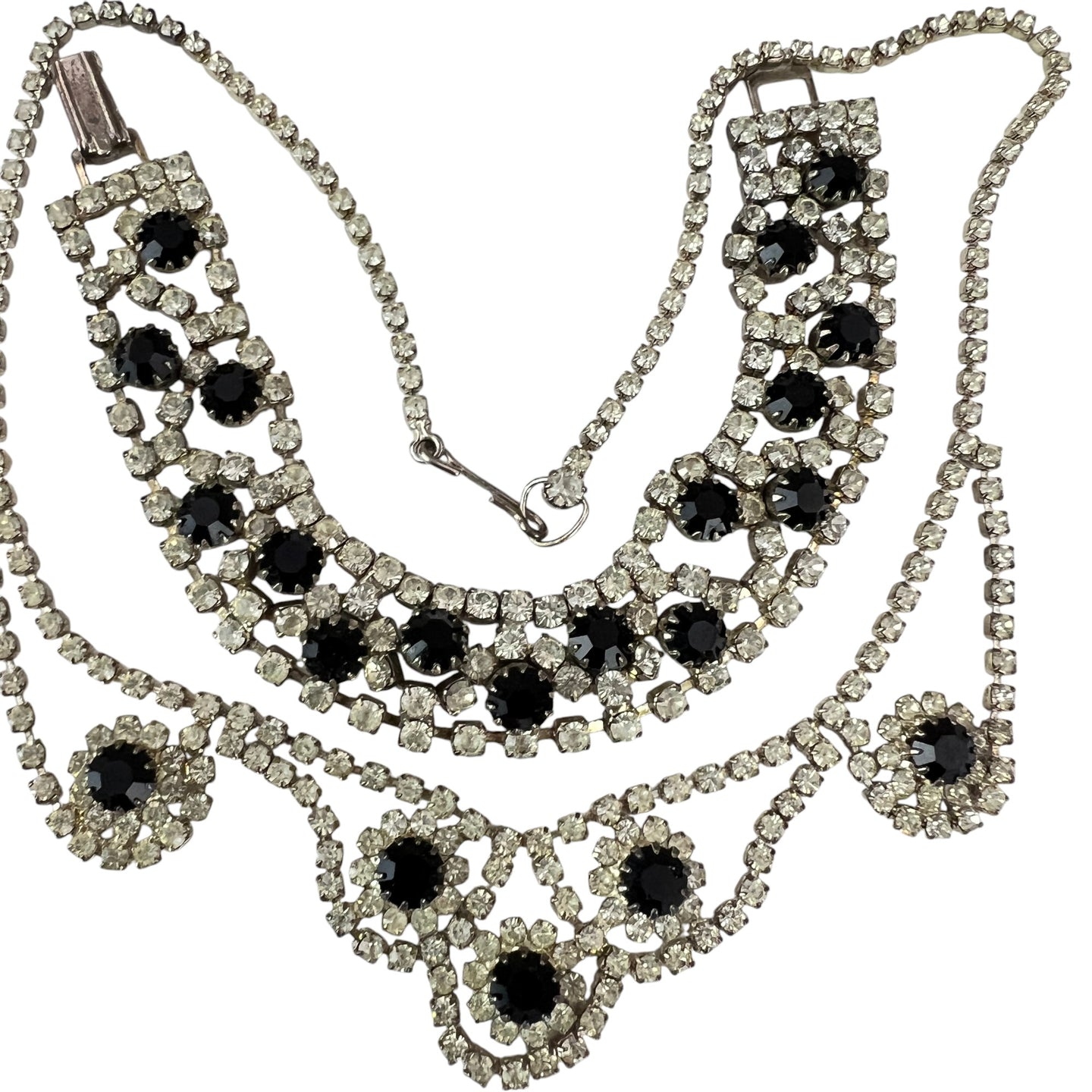 Vintage Rhinestones and Black Gemstones Jewelry Set