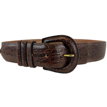 Load image into Gallery viewer, 80s Brown Italian Alligator Calfskin Cinch Belt Size Large
