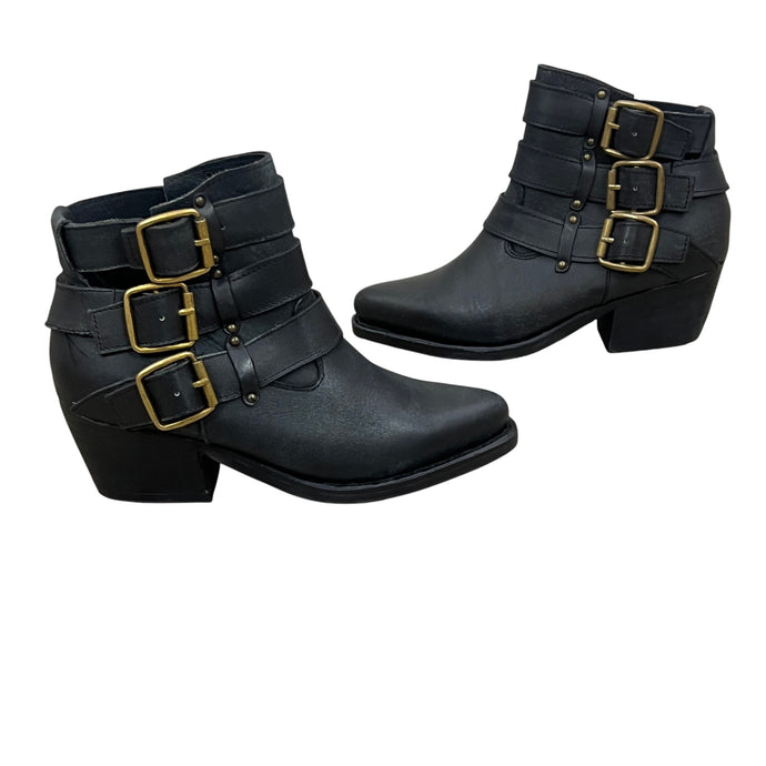 Jeffrey Campbell X Free People Black Leather 3 Buckle Ankle Boot Size 6