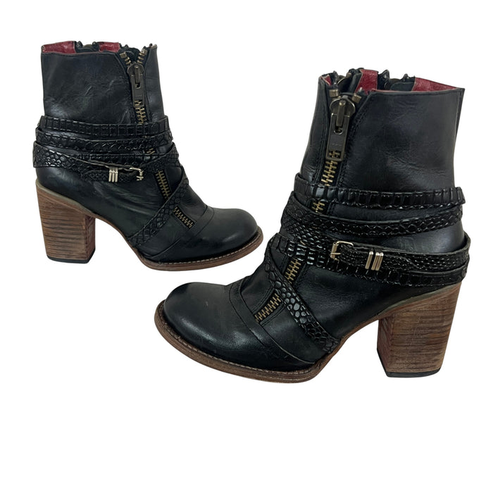 Freebird Black Leather Balboa Booties Size 8