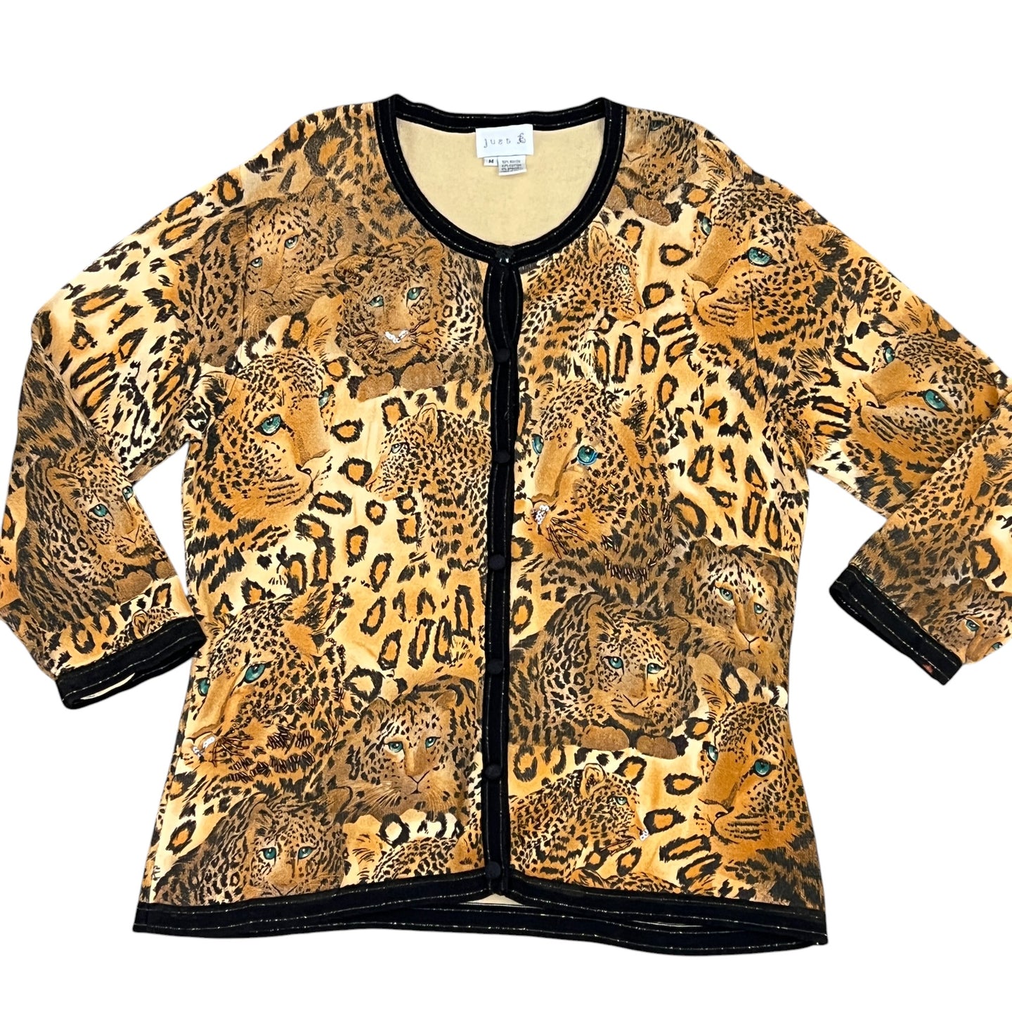 Vintage Animal Print Knit Cardigan Sweater with Sequin Size Large