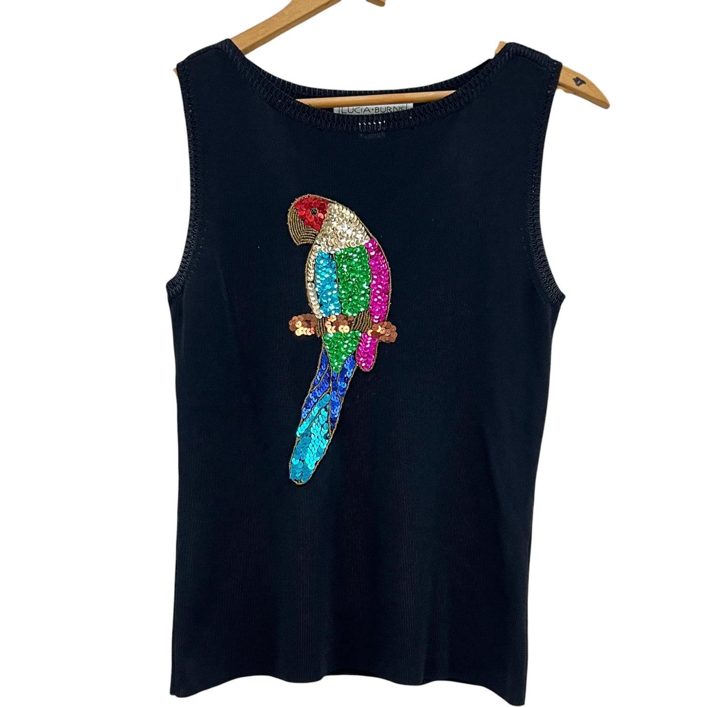 VTG Y2K Sequin Parrot Sleeveless Knit Top Size Medium