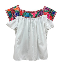 Load image into Gallery viewer, 100% Cotton White Embroidered Floral Peasant Top Size Small
