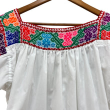 Load image into Gallery viewer, 100% Cotton White Embroidered Floral Peasant Top Size Small
