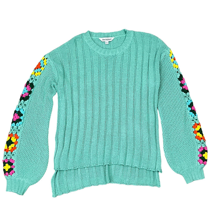 Granny Square Sleeves Pullover Knit Sweater Size Small 