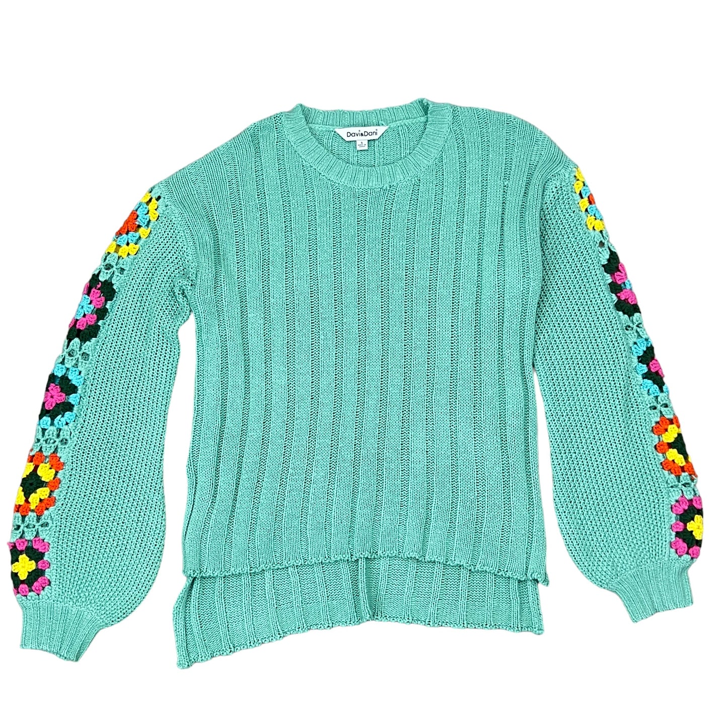 Granny Square Sleeves Pullover Knit Sweater Size Small 