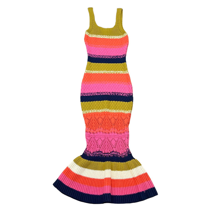 Multicolor Scoop Neck Bodycon Knit Maxi Dress