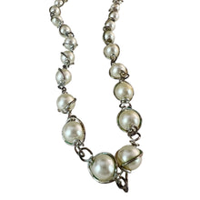 Load image into Gallery viewer, VTG Faux Pearl Silver Link Collar Necklace 16&quot;
