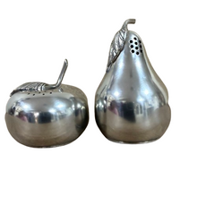 Load image into Gallery viewer, Mid Century Kirk Steiff Pewter Salt Pepper Shakers Apple Pear Fruit Set
