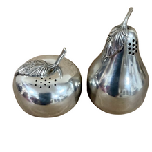 Load image into Gallery viewer, Mid Century Kirk Steiff Pewter Salt Pepper Shakers Apple Pear Fruit Set
