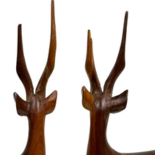 Load image into Gallery viewer, Mid Century Hand Carved Wooden Antelope Figurines 1 Pair
