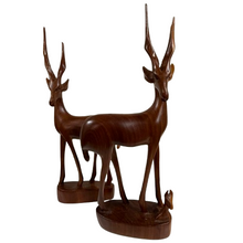 Load image into Gallery viewer, Mid Century Hand Carved Wooden Antelope Figurines 1 Pair
