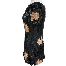 Load image into Gallery viewer, 90s Black Sequin Short Sleeve Cocktail Dress Size 10
