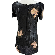 Load image into Gallery viewer, 90s Black Sequin Short Sleeve Cocktail Dress Size 10
