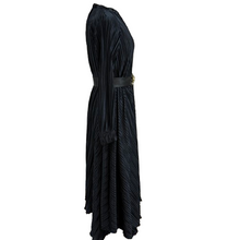Load image into Gallery viewer, Black Pleated 70s Style Long Sleeve Maxi Dress Size Small

