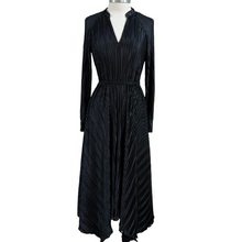 Load image into Gallery viewer, Black Pleated 70s Style Long Sleeve Maxi Dress Size Small
