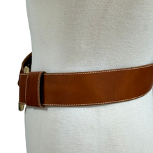 Load image into Gallery viewer, 90s Tan Leather Gold Buckle Wide Cinch Belt XS
