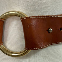 Load image into Gallery viewer, 90s Tan Leather Gold Buckle Wide Cinch Belt XS
