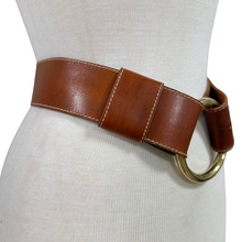 Load image into Gallery viewer, 90s Tan Leather Gold Buckle Wide Cinch Belt XS
