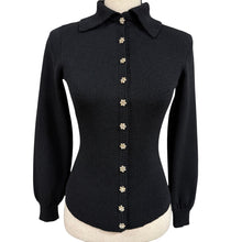 Load image into Gallery viewer, Vintage St. John Knits Black Knit Cardigan Crystal Floral Buttons XS-Small
