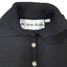 Load image into Gallery viewer, Vintage St. John Knits Black Knit Cardigan Crystal Floral Buttons XS-Small
