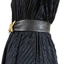 Load image into Gallery viewer, 80s Black Leather Cinch Belt with Gold Buckle Size Large
