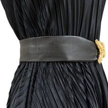 Load image into Gallery viewer, 80s Black Leather Cinch Belt with Gold Buckle Size Large
