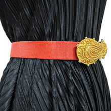 Load image into Gallery viewer, 80s Ornate Gold Buckle Red Cinch Belt Size Medium
