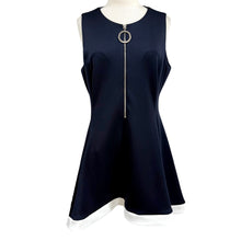 Load image into Gallery viewer, DKNY Navy Blue&nbsp; Sleeveless A-Line Dress Size 14 NWT Zip Front Logo Ring with White Trim Contrast Hem, Tennis style dress
