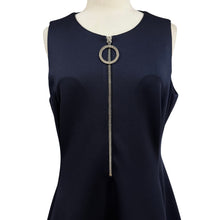 Load image into Gallery viewer, DKNY Navy Blue Sleeveless A-Line Dress Size 14 NWT Zip Front Logo Ring with White Trim Contrast Hem, Tennis style dress
