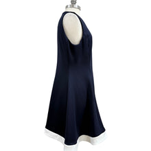 Load image into Gallery viewer, DKNY Navy Blue Sleeveless A-Line Dress Size 14 NWT Zip Front Logo Ring with White Trim Contrast Hem, Tennis style dress
