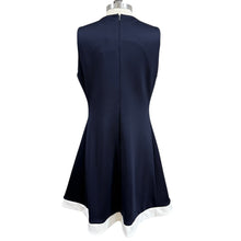 Load image into Gallery viewer, DKNY Navy Blue Sleeveless A-Line Dress Size 14 NWT Zip Front Logo Ring with White Trim Contrast Hem, Tennis style dress
