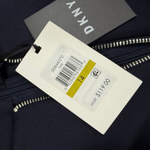 Load image into Gallery viewer, DKNY Navy Blue Sleeveless A-Line Dress Size 14 NWT Zip Front Logo Ring with White Trim Contrast Hem, Tennis style dress
