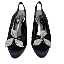 Load image into Gallery viewer, Arsho Stuart Weitzman Black Satin Slingback Heels Size 7.5 AA
