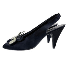 Load image into Gallery viewer, Arsho Stuart Weitzman Black Satin Slingback Heels Size 7.5 AA
