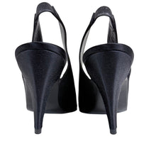 Load image into Gallery viewer, Arsho Stuart Weitzman Black Satin Slingback Heels Size 7.5 AA
